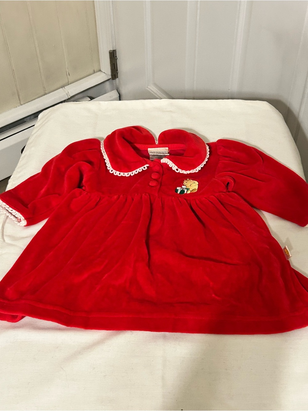 Vintage Disney Classic Pooh Red Velvet Holiday Baby Dress 3 Months